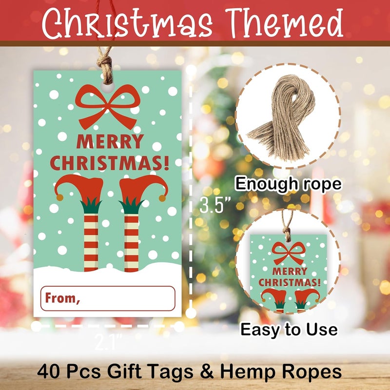 HandEasy 40 Pcs Christmas Gift Tags, 2.1"×3.5" Merry Xmas Paper Tags with String, Hanging Christmas Presents Label Wrapping for Party FavorDecorations, 4 Styles - A04 - Image 2
